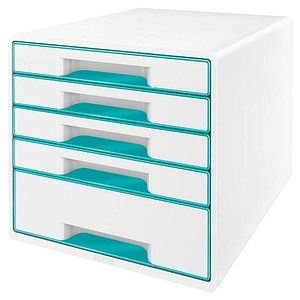 LEITZ Schubladenbox WOW Cube  perlweiß/eisblau 52142051, DIN A4 mit 5 Schubladen