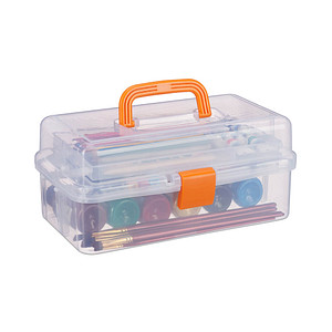 4052025944414 - Aufbewahrungsbox 9 Fächer Sortierbox Bastelmaterial Künstlerbedarf hbt 14 x 33 x 195cm transparent-orange - Relaxdays