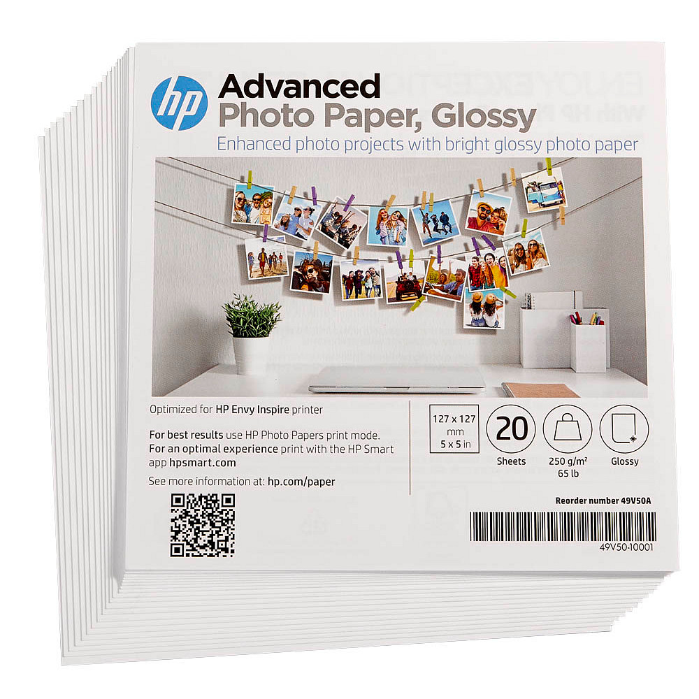 HP Advanced Photo Paper, Glossy, 65 lb, 5 x 5 in. (127
