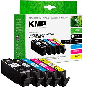 KMP  2x schwarz, cyan, magenta, gelb Druckerpatronen kompatibel zu Canon PGI-550 XL PGBK, CLI-551 XL BKCMY, 5er-Set 4011324001020 KM