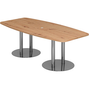 4032062313442 - HAMMERBACHER Konferenztisch KT22S asteiche Tonnenform Rundrohr chrom 2200 x 830 - 1030 x 745 cm