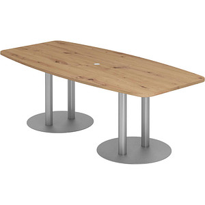 4032062313459 - HAMMERBACHER Konferenztisch KT22S asteiche Tonnenform Rundrohr silber 2200 x 830 - 1030 x 745 cm