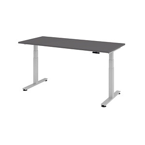 HAMMERBACHER XDSM19 elektrisch höhenverstellbarer Schreibtisch grafit rechteckig, T-Fuß-Gestell silber 180,0 x 80,0 cm