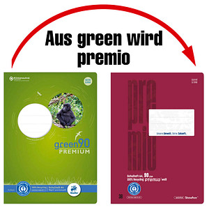Staufen Schulheft 040782038 PREMIO Green, Lineatur 38 / kariert mit Rand innen/außen / keine, A4, 90g, grün, 16 Blatt / 32 Seiten 900193