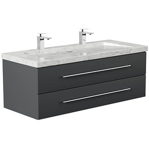 4251982677018 - Badmöbel Marmor Carrara White YAMO 130 cm 2 Hahnlöcher SoftClose weiß hochglanz