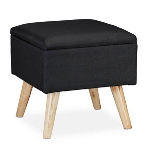 4052025913656 - Hocker mit Stauraum Kunstleinen-Bezug gepolstert Holzbeine Fußhocker mit Deckel hbt 40x40x40 cm schwarz - Relaxdays 4052025913656 - Hocker mit Stauraum Kunstleinen-Bezug gepolstert Holzbeine Fußhocker mit Deckel hbt 40x40x40 cm schwarz - Relaxdays