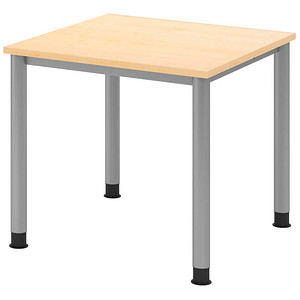 HAMMERBACHER HS08 höhenverstellbarer Schreibtisch ahorn quadratisch, 4-Fuß-Gestell silber 80,0 x 80,0 cm