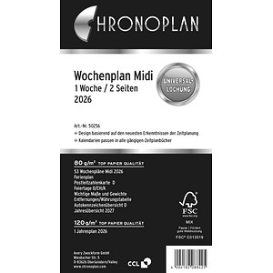Chronoplan Kalendereinlage 50256, Wochenplan, 1 Woche / 2 Seiten,  (Midi (9,6x17,2cm)), 2026 4004182088425 Chronoplan