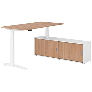 HAMMERBACHER XBHM16SB elektrisch höhenverstellbarer Schreibtisch nussbaum rechteckig, C-Fuß-Gestell weiß 160,0 x 80,0 cm