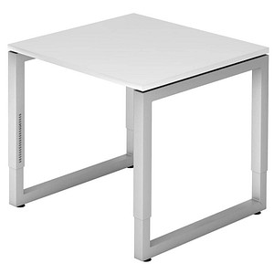 HAMMERBACHER RS08 höhenverstellbarer Schreibtisch weiß quadratisch, O-Fuß-Gestell silber 80,0 x 80,0 cm