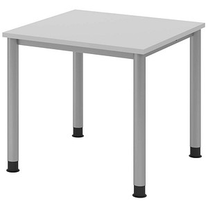 HAMMERBACHER HS08 höhenverstellbarer Schreibtisch lichtgrau quadratisch, 4-Fuß-Gestell silber 80,0 x 80,0 cm