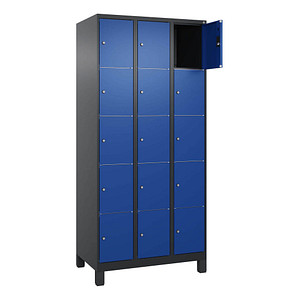 4068427433555 - Schließfachschrank Classic Plus enzianblau schwarzgrau 080010-305 S10039 15 Schließfächer 900 x 500 x 1950 cm 4068427433555