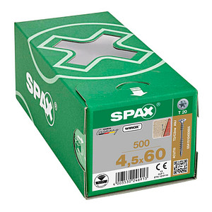 4003530246913 - Verlegeschraube 45 x 60 mm 500 Stück Fixiergewinde Senkkopf t-star plus T20 4CUT wirox - 0541010450605 - Spax