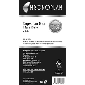 Chronoplan Kalendereinlage 50246, Kalendarium, 1 Seite / 1 Tag, 9,6x17,2cm (BxH) (Midi (9,6x17,2cm)), 2026 4004182088418 Chronoplan