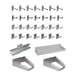 4050049232371 - Werkzeughalter Set ADB 32-teilig für Lochwände mit 4-Kantlochung 10 x 10 mm & Lochabstand 38 mm Stahl pulverbeschichtet weißaluminium RAL 9006