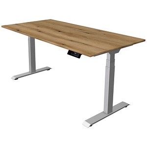 Kerkmann Move 1 stable elektrisch höhenverstellbarer Schreibtisch asteiche rechteckig, T-Fuß-Gestell silber 160,0 x 80,0 cm