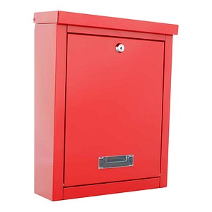 Wandbriefkasten Brighton Zylinderschloss Sichtfenster & Namensschild B 310 x T 135 x H 400 mm Stahl rot