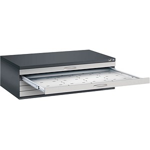 4067521475843 - Zeichnungsschrank DIN A0 5 Schubladen Höhe 420 mm schwarzgrau   weißaluminium C+P