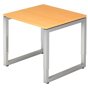HAMMERBACHER RS08 höhenverstellbarer Schreibtisch buche quadratisch, O-Fuß-Gestell silber 80,0 x 80,0 cm