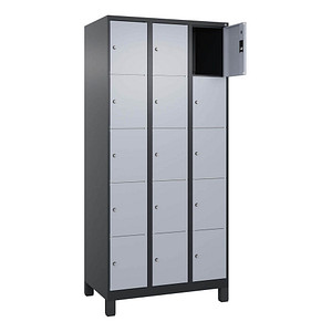 4068427573589 - Schließfachschrank Classic Plus schwarzgrau weißaluminium 080010-305 S10043 15 Schließfächer 900 x 500 x 1950 cm 4068427573