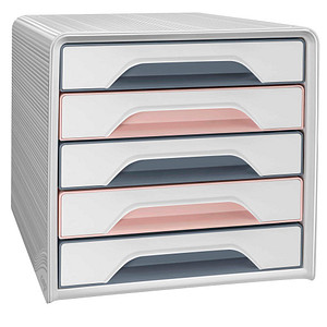 cep Schubladenbox Smoove  weiß/grau/rosa 1071111681, DIN A4 mit 5 Schubladen