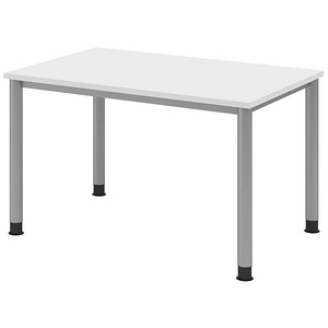 HAMMERBACHER HS12 höhenverstellbarer Schreibtisch weiß rechteckig, 4-Fuß-Gestell silber 120,0 x 80,0 cm