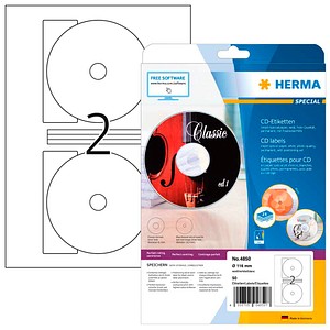 HERMA CD-Etiketten 4850 weiß, 50 Etiketten 