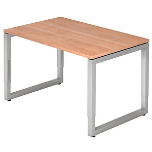 HAMMERBACHER RS12 höhenverstellbarer Schreibtisch nussbaum rechteckig, O-Fuß-Gestell silber 120,0 x 80,0 cm