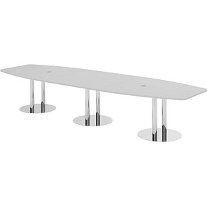 4032062315552 - HAMMERBACHER Konferenztisch KT40S lichtgrau Tonnenform Rundrohr chrom 4000 x 850 - 1300 x 740 cm