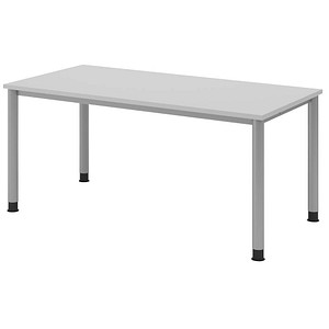 HAMMERBACHER HS16 höhenverstellbarer Schreibtisch lichtgrau rechteckig, 4-Fuß-Gestell silber 160,0 x 80,0 cm