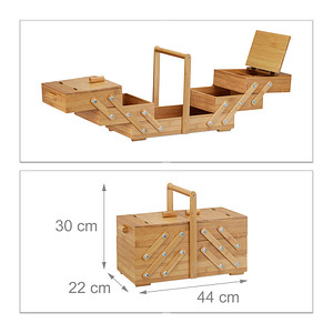 4052025222215 - Nähkästchen Bambus xxl viele Fächer Nähkasten aufklappbar Nähkorb ohne Inhalt hbt 30 x 44 x 22 cm natur - Relaxdays