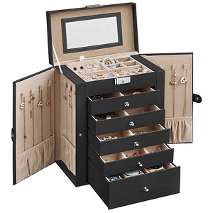 SONGMICS Schmuckkästchen schwarz, beige 26,0 x 15,5 x 32,0 cm, 1 St.