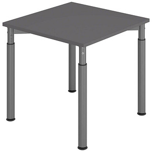 HAMMERBACHER YS08 höhenverstellbarer Schreibtisch grafit quadratisch, 4-Fuß-Gestell grau 80,0 x 80,0 cm