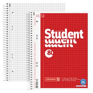 Brunnen Collegeblock 10-6787201 Student Recycling, Lineatur 28 / kariert mit Rand innen/außen, A5, 70g, rot, 80 Blatt 4003273571853 Brun