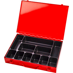 4050049886192 - Sortimentskoffer ADB leer 11-fache Einteilung abschließbar mit Griff B 330 x T 230 x H 50 mm Stahl & ABS-Kunststoff verkehrsrot RAL 3020