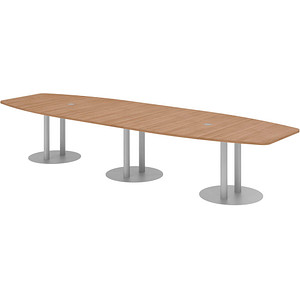 4032062315620 - HAMMERBACHER Konferenztisch KT40S nussbaum Tonnenform Rundrohr silber 4000 x 850 - 1300 x 740 cm