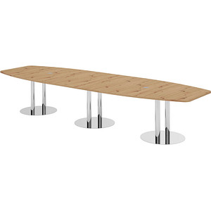 4032062315637 - HAMMERBACHER Konferenztisch KT40S asteiche Tonnenform Rundrohr chrom 4000 x 850 - 1300 x 740 cm