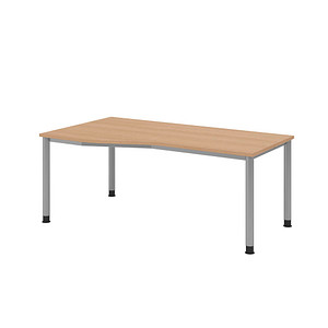 HAMMERBACHER HS18 höhenverstellbarer Schreibtisch eiche Trapezform, 4-Fuß-Gestell silber 180,0 x 80,0/100,0 cm