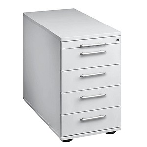 HAMMERBACHER Gradeo Standcontainer lichtgrau 5 Auszüge Kunststoff-Relinggriff silber 42,8 x 80,0 x 72,0 – 76,0 cm