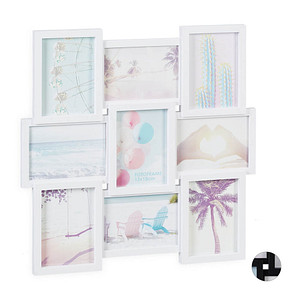 4052025940034 - Bilderrahmen Collage für 9 Bilder Hoch- oder Querformat Wand Kunststoffrahmen HxB 54 x 54 cm weiß - Relaxdays