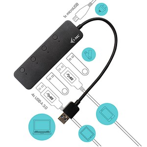 8595611703881 - I-Tec USB 30 Metal HUB 4 Port with individual On Off Switches USB-Hubs - USB 32 - 4 - Schwarz