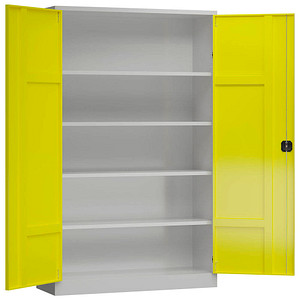 4061815550155 - Metallschrank abschließbar Flügeltürenschrank 1945 x 1200 x 420 mm ral 7035 1018 lichtgrau zinkgelb - gelb