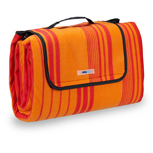 4052025259891 - Picknickdecke Fleece wasserdichte Outdoordecke wärmeisoliert Tragegriff xl 200x200cm orange-rot gestreift - Relaxdays