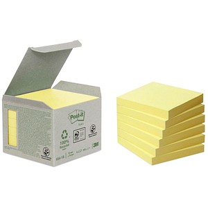 Post-it Haftnotizen 654-1B, Recycling Notes, 76x76mm, gelb, quadratisch 4054596723139 Post-it 6 Stück