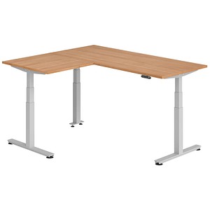 HAMMERBACHER XDSMW1908 elektrisch höhenverstellbarer Schreibtisch nussbaum rechteckig, T-Fuß-Gestell silber 180,0 x 160,0 cm