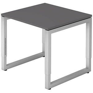 HAMMERBACHER RS08 höhenverstellbarer Schreibtisch grafit quadratisch, O-Fuß-Gestell silber 80,0 x 80,0 cm