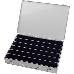 4050049886093 - Sortimentskoffer ADB leer 6-fache lange Einteilung abschließbar mit Griff B 330 x T 230 x H 50 mm Stahl & ABS-Kunststoff lichtgrau RAL 7035