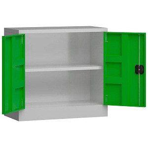 4061815550360 - Stahlschrank ClassiX X-530305 lichtgrau gelbgrün 800 x 380 x 750 cm aufgebaut  4061815550360 LÜLLMANN
