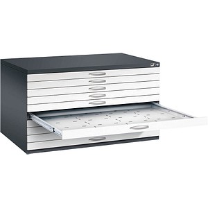 4067521478608 - Zeichnungsschrank DIN A0 10 Schubladen Höhe 760 mm schwarzgrau   verkehrsweiß C+P
