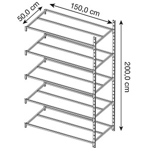 3612970787606 - Universal-Steckregal Anbaufeld 5 Gitterböden Fachlast 92 kg B 1500 x H 2000 x T 500 mm